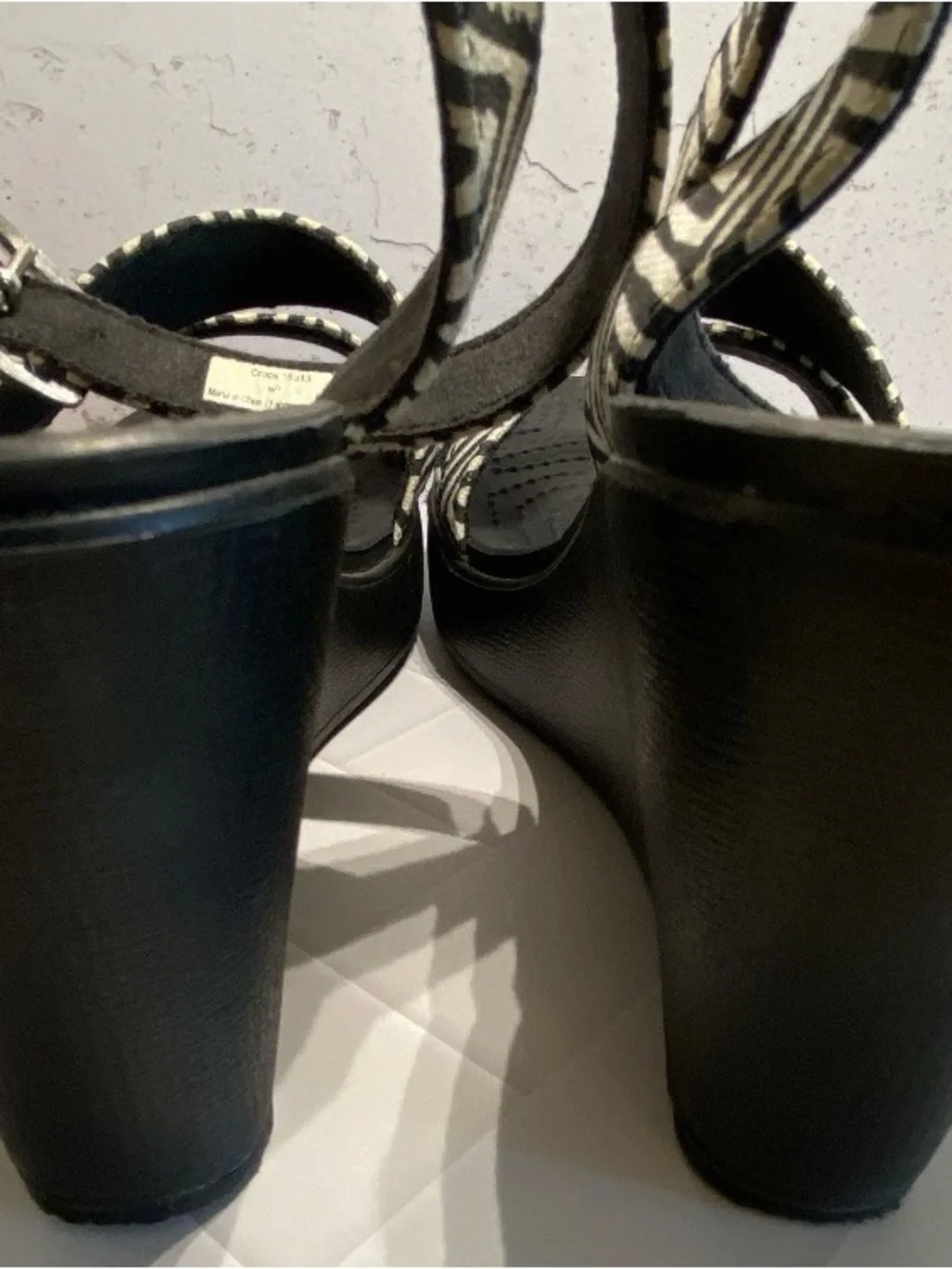 CROCS Black and White Geometric Wedge Sandals